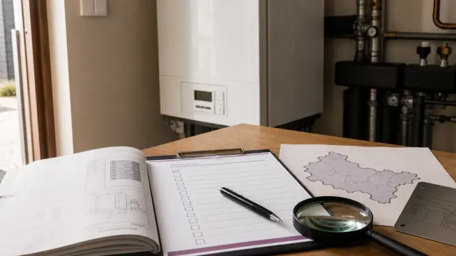 Dokumentacja kotła, lista kontrolna i mapa Wielkopolski przygotowane do sprawdzenia urządzenia
